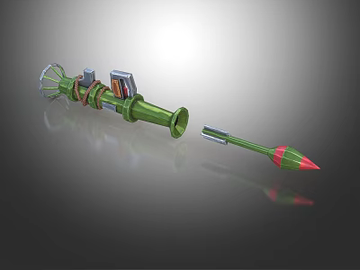Green Rocket Launcher With Red Tip Projectile And Detailed 3D Model Design 3d model