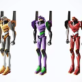 Three Colorful Robot Action Figures With Distinctive Design And Poses
