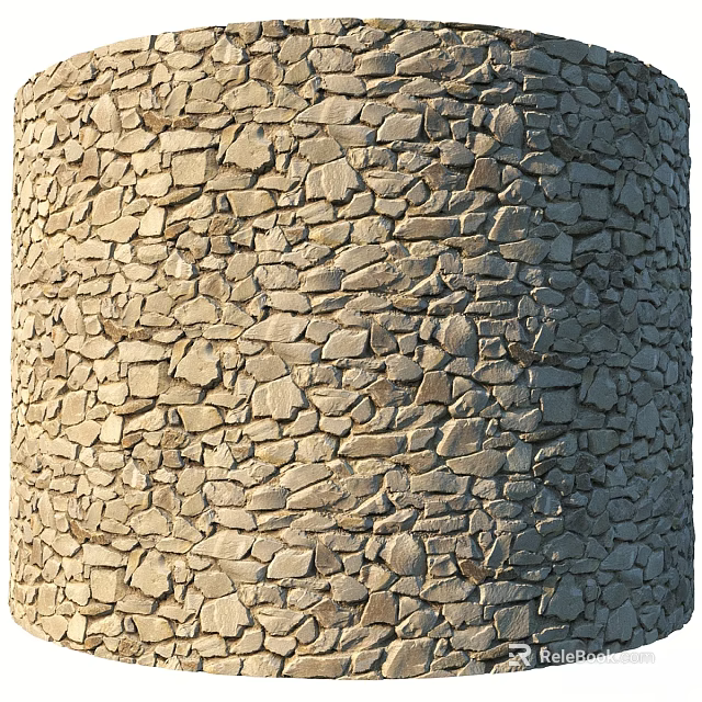 Cylindrical Stone Construction Element With Irregular Stacked Stones And Rustic Texture 3d model 