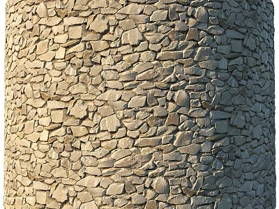 Cylindrical Stone Construction Element With Irregular Stacked Stones And Rustic Texture 3d model