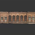 Red Brick Building Model With Arched Windows And Front Steps Detailed Facade