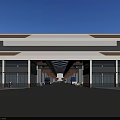 Modern Industrial Factory Building With Large Windows Spacious Parking And Delivery Trucks