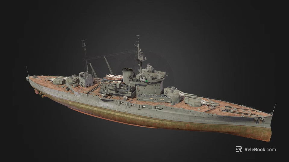Vintage Warship Model With Turrets And Military Equipment On Deck 3d model 