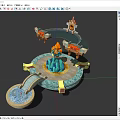 Mystical Virtual Scene Featuring Circular Platform Blue Crystal Fountain And Ornate Arches