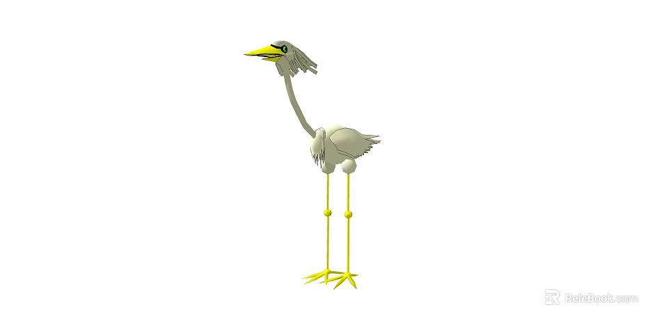 White Stuffed Bird Toy With Long Neck Yellow Beak And Legs 3d model 