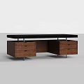 Modern Office Desk With Black Tabletop Wooden Drawers And Metal Legs
