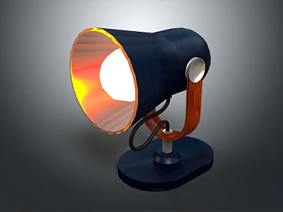 Modern Illuminating Table Lamp With Dark Body Orange Shade And Wooden Stand 3d model