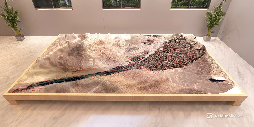 Detailed 3D Topographic Model Showcasing Mountains River And Dense Urban Buildings 3d model 