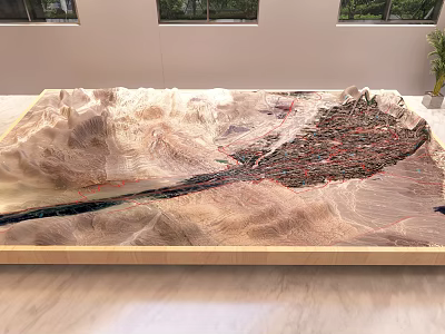 Detailed 3D Topographic Model Showcasing Mountains River And Dense Urban Buildings 3d model