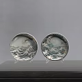 Elegant Plate Decoration with Wave Pattern Gold Blue White Black Colors on Transparent Stands