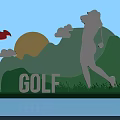 Golf Themed Photo Spot With Golfer Swinging Red Flag Sun Clouds Green Hills And Grass