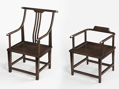Traditional Chinese Dark Brown Wooden Armchairs Featuring Classic Armrest Design 3d model