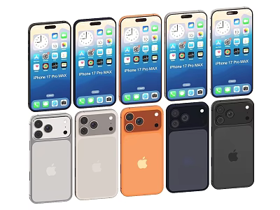 iPhone 15 Pro Max Smartphones Showcasing Front Screens And Back Designs In Various Colors 3d model