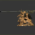 Orange Mech Warrior 3D Model With Large Cannon And Broken Mechanical Parts