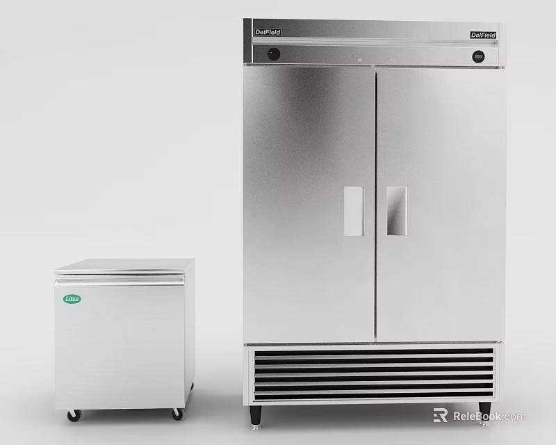Commercial Stainless Steel Refrigeration Equipment Double Door Fridge And Wheeled Freezer Unit 3d model 