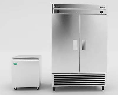 Commercial Stainless Steel Refrigeration Equipment Double Door Fridge And Wheeled Freezer Unit 3d model