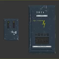 Two Blue Industrial Equipment Distribution Boxes With Lightning Symbol Numbered 2314 And Control Panels 3d model