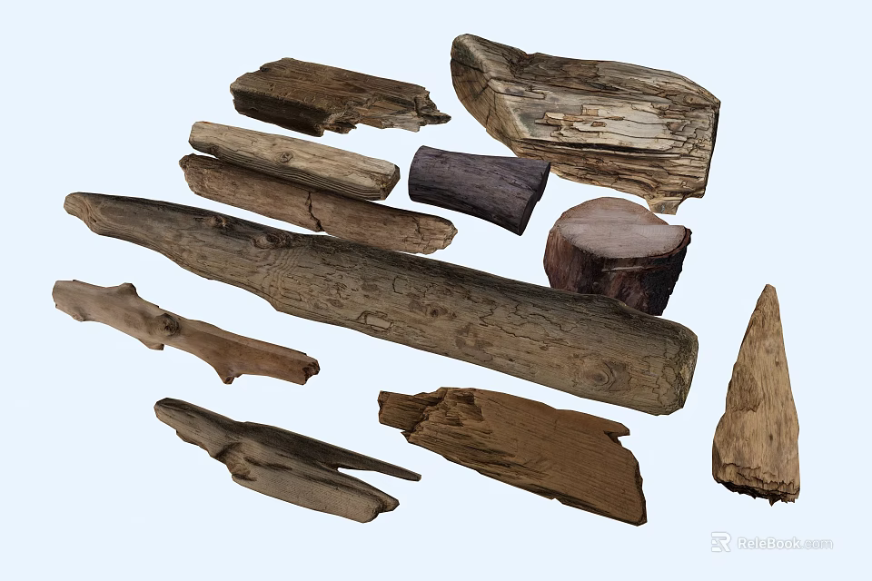 Natural Rustic Wood And Stone Materials With Various Shapes And Textures 3d model 