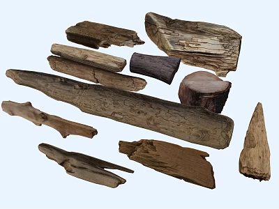 Natural Rustic Wood And Stone Materials With Various Shapes And Textures 3d model
