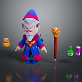 Woman Wizard Character With Magic Staff Potion Bottles And Small Statues