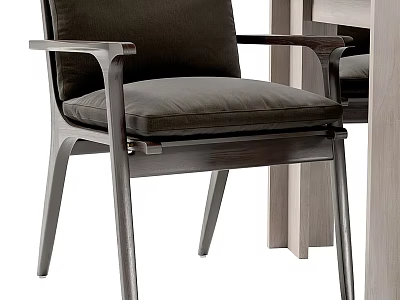 Modern Wooden Dining Chair With Dark Cushioned Seat And Armrest Design 3d model