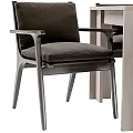 Modern Wooden Dining Chair With Dark Cushioned Seat And Armrest Design