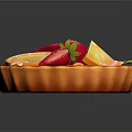 Fresh Fruit Tart With Strawberry Slices Orange Segments And Flower Decorations
