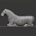 Detailed Carved Reclining Stone Horse Statue on Flat Stone Slab Base