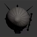 Gray Streamlined Airship 3D Model With Stabilizers Surface Stripes And Bottom Lights