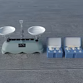 Commercial Balance Scale With White Trays Light Blue Base And Weighing Scale