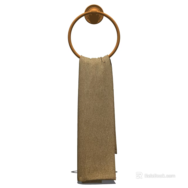 Natural Linen Towel Hanging On Wooden Ring For Bathroom Decor 3d model 