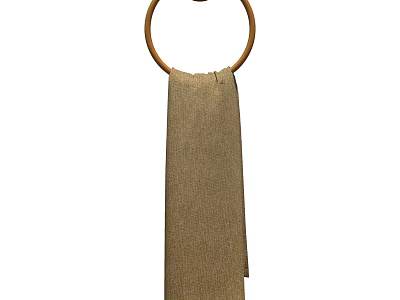Natural Linen Towel Hanging On Wooden Ring For Bathroom Decor 3d model