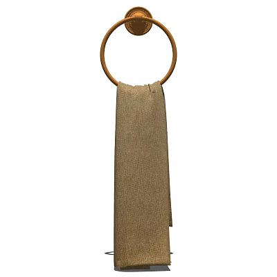 Natural Linen Towel Hanging On Wooden Ring For Bathroom Decor 3d model