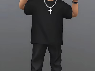 Game Movie Character Wearing Black T-shirt Cross Necklace Bracelet And Black Pants 3d model