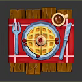 Delicious Waffle With Whipped Cream Strawberries And Hot Coffee On Wooden Tray With Checkered Cloth