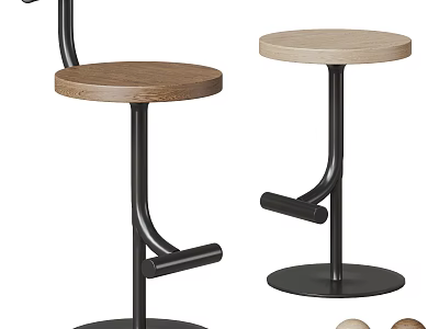 Elegant Modern Bar Stools Featuring Wooden Seats Metal Frames Footrests And Round Bases 3d model