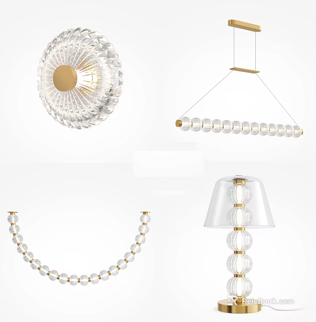 Stylish Lighting Combinations With Crystal Pendant Lights Gold Accents Beaded Chains And Transparent Shades 3d model 