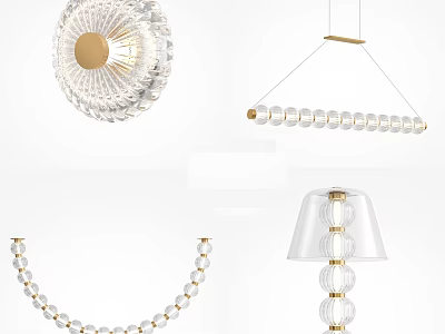 Stylish Lighting Combinations With Crystal Pendant Lights Gold Accents Beaded Chains And Transparent Shades 3d model