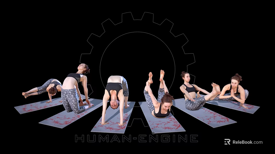 Multiple People Practicing Yoga Poses On Mats With Human Engine Design 3d model 