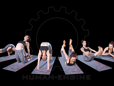 Multiple People Practicing Yoga Poses On Mats With Human Engine Design 3d model