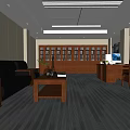 Modern Office Interior With Wooden Bookshelves Desk Sofa Coffee Table And Large Windows