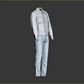 Light Blue Jacket And Jeans Casual Outfit With Buttoned Front And Straight Leg Design