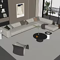 Modern Beige L shaped Sofa And Black Coffee Table Set With Cushions And Rug