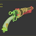 Vintage Pistol with Black Metal Body White Ivory Grip Gold Accents and Golden Trigger Guard