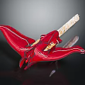 Red Airliner With Unique Sleek Design And Gold Accents In Close Up View