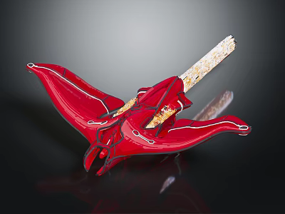 Red Airliner With Unique Sleek Design And Gold Accents In Close Up View 3d model
