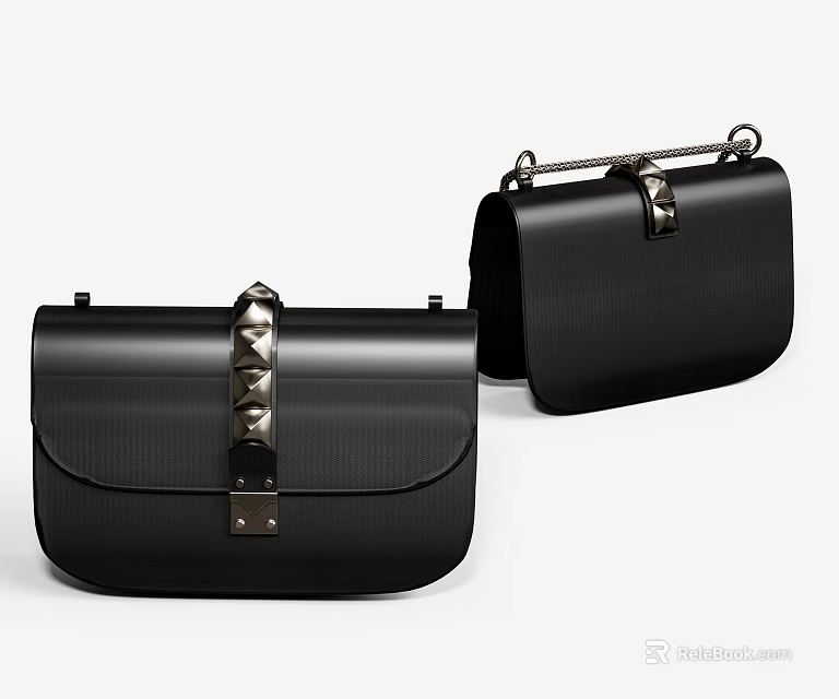 Minimalist Black Leather Handbag With Studded Strap Chain Detail And Sleek Design 3d model 
