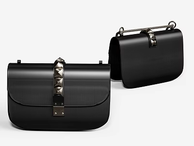Minimalist Black Leather Handbag With Studded Strap Chain Detail And Sleek Design 3d model