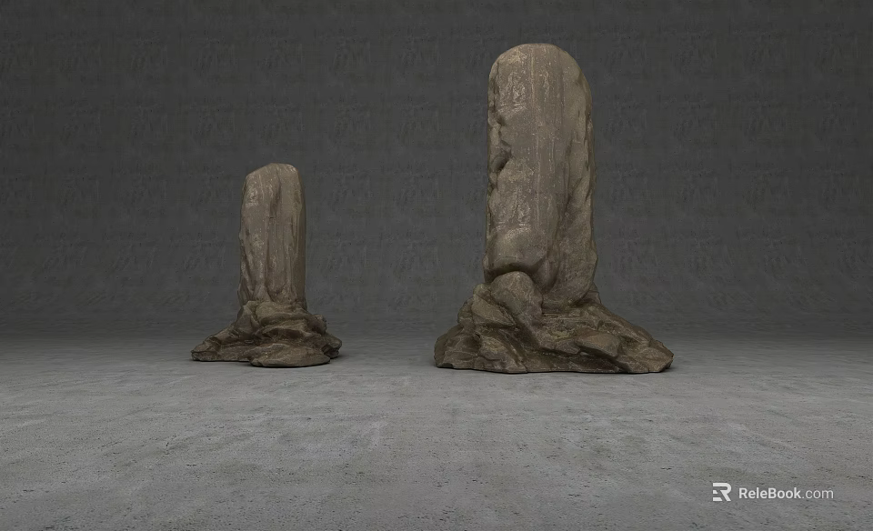Stone Wood Columnar Objects with Irregular Bases and Textured Surfaces on Gray Background 3d model 