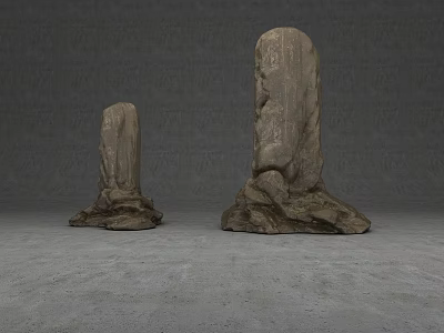 Stone Wood Columnar Objects with Irregular Bases and Textured Surfaces on Gray Background 3d model